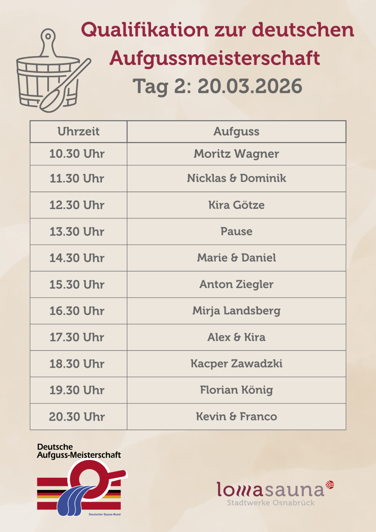 Aufgussplan 20.03.2026